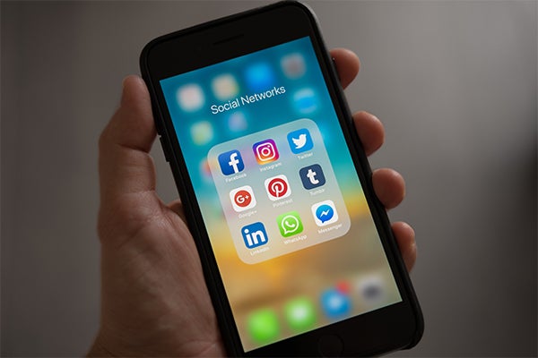 A phone with social media applications