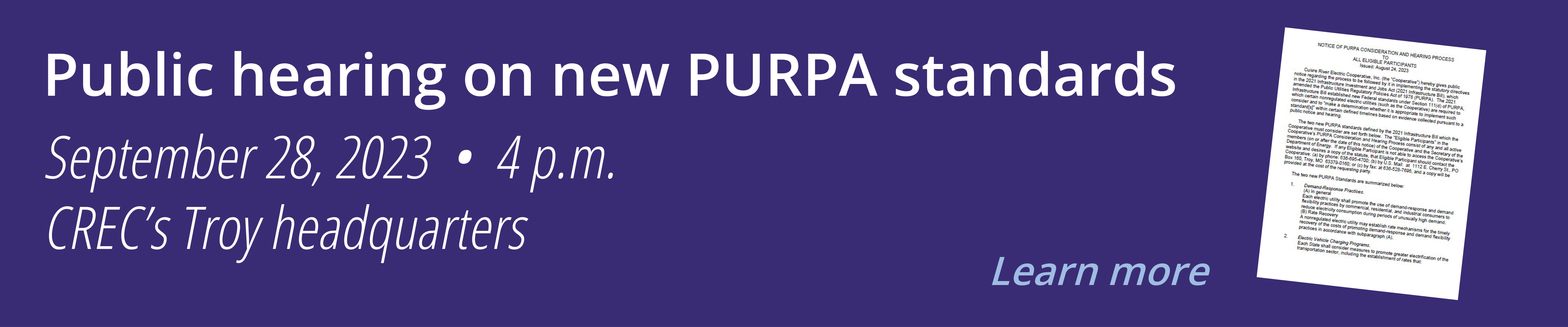 Notice of New PURPA standards