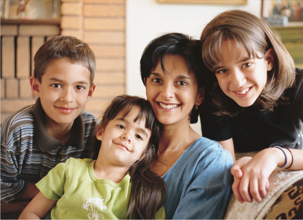 A family poses for a photo