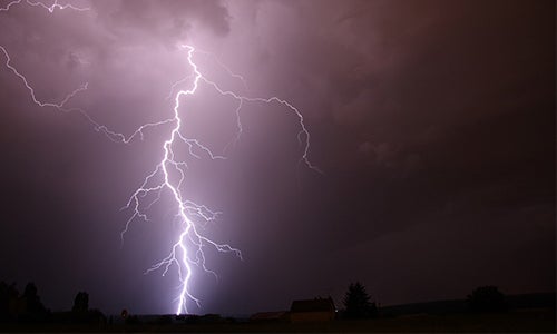 A lightning strike hits a field.