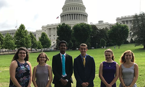 Youth Tour students stand in front of the Capitol Building in Washington D.C.