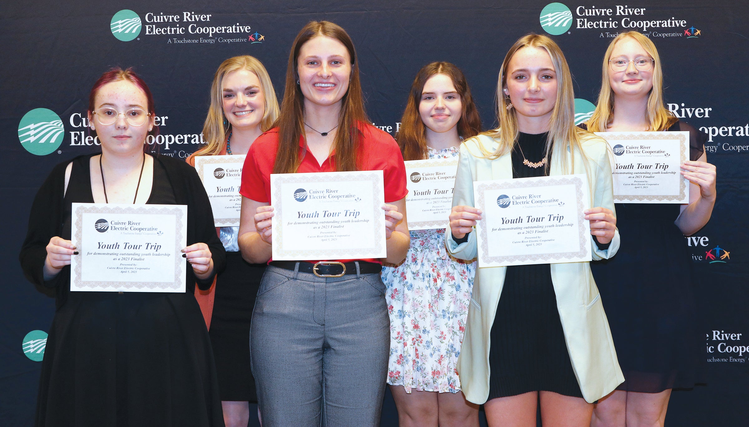 Youth Tour delegates — From left, Alexis Kennon (Warrenton),  Bailey Schneider (Warrenton), Leah Guss (Warrenton), Grayce  Knisell (Warrenton), Audrey Lovell (Bowling Green) and Olivia  Ketterer (Warrenton). 