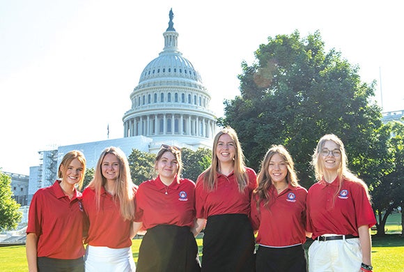 Delegates from the 2022 Youth Tour trip to Washington, D.C., pose in front of the U.S. Capitol. Pictured, from left, are Reese Ramler, Ella Murphy, Josie Hoskins, Jamie Jarvis, Madelyn Brune and Kaitlyn Benesek.